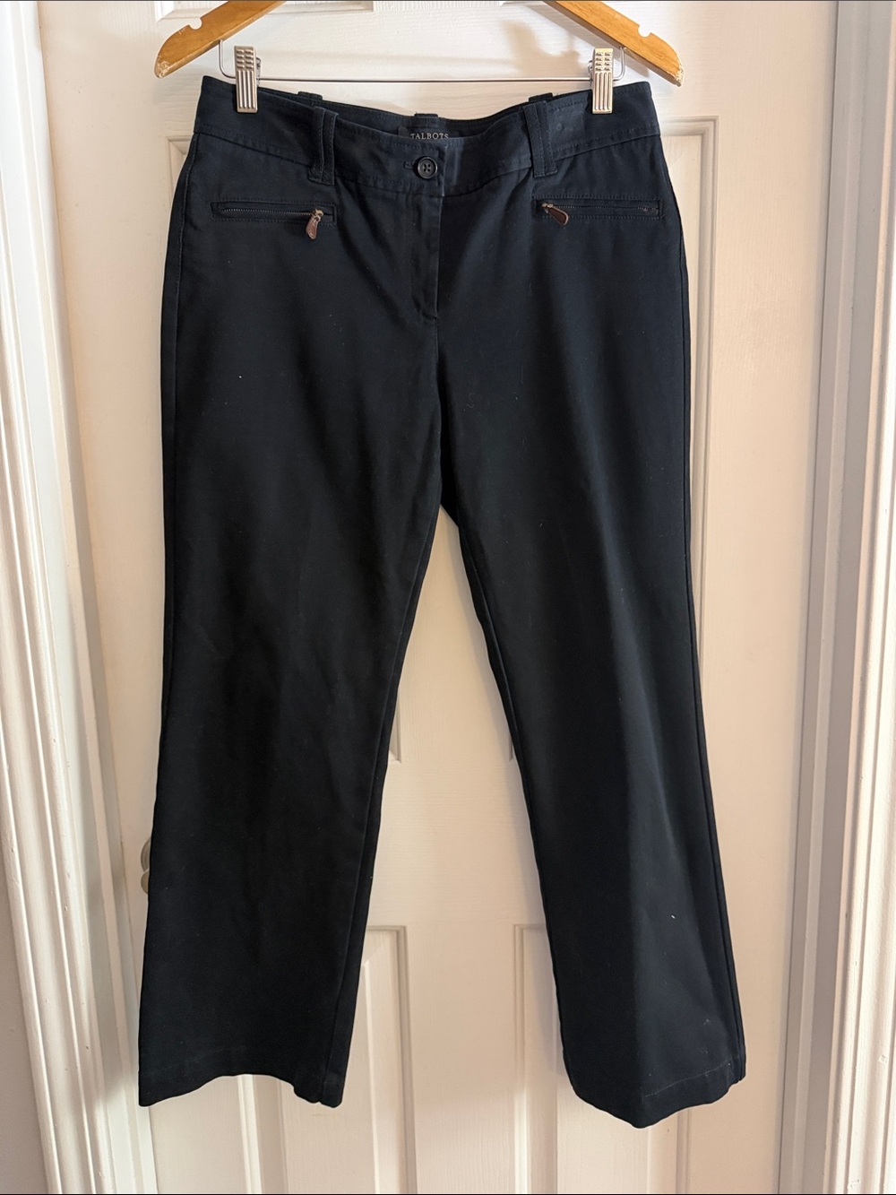 Talbots Black signature pant leather zipper pulls size 8P
